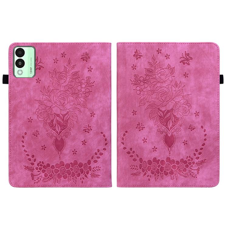 For Tecno Megapad 11 Butterfly Rose Embossed Leather Tablet Case(Rose Red) - Others by PMC TechLife | Online Shopping South Africa | PMC TechLife | Buy Now Pay Later Mobicred