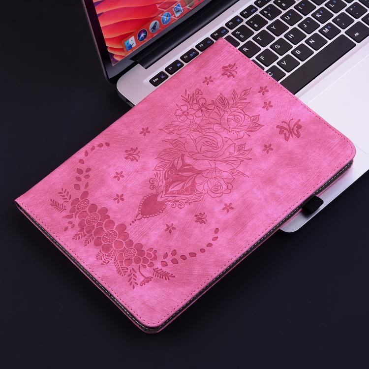 For Tecno Megapad 11 Butterfly Rose Embossed Leather Tablet Case(Rose Red) - Others by PMC TechLife | Online Shopping South Africa | PMC TechLife | Buy Now Pay Later Mobicred