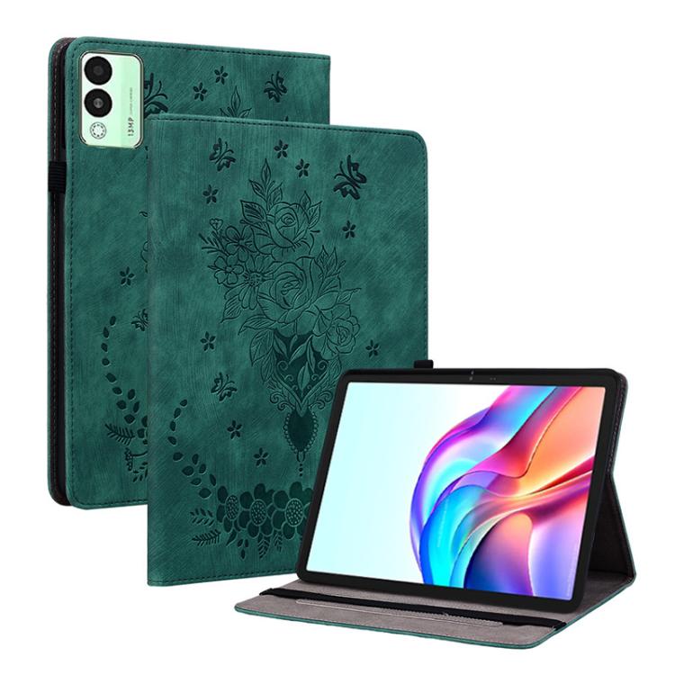 For Tecno Megapad 11 Butterfly Rose Embossed Leather Tablet Case(Green) - Others by PMC TechLife | Online Shopping South Africa | PMC TechLife | Buy Now Pay Later Mobicred