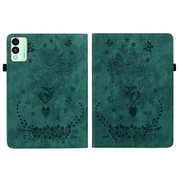 For Tecno Megapad 11 Butterfly Rose Embossed Leather Tablet Case(Green) - Others by PMC TechLife | Online Shopping South Africa | PMC TechLife | Buy Now Pay Later Mobicred
