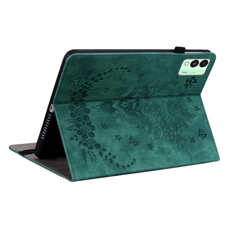 For Tecno Megapad 11 Butterfly Rose Embossed Leather Tablet Case(Green) - Others by PMC TechLife | Online Shopping South Africa | PMC TechLife | Buy Now Pay Later Mobicred
