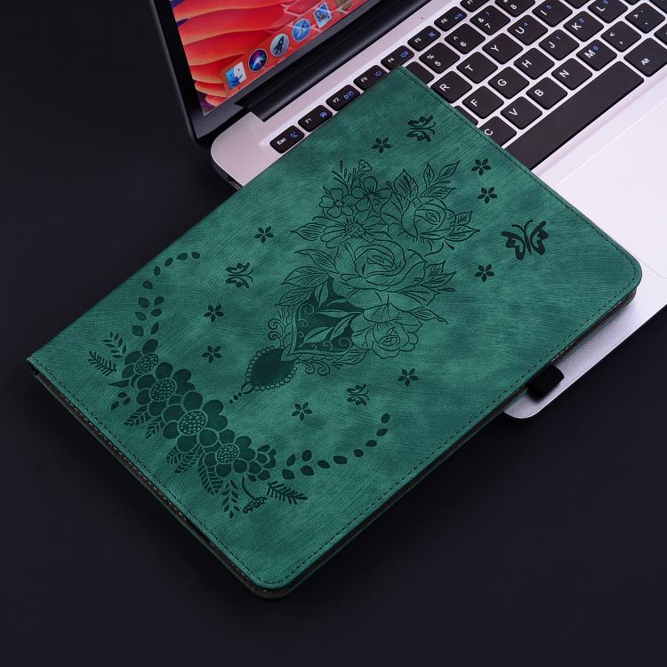 For Tecno Megapad 11 Butterfly Rose Embossed Leather Tablet Case(Green) - Others by PMC TechLife | Online Shopping South Africa | PMC TechLife | Buy Now Pay Later Mobicred