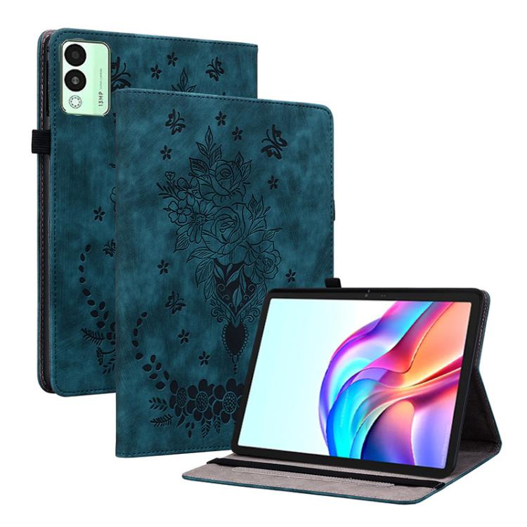 For Tecno Megapad 11 Butterfly Rose Embossed Leather Tablet Case(Dark Blue) - Others by PMC TechLife | Online Shopping South Africa | PMC TechLife | Buy Now Pay Later Mobicred
