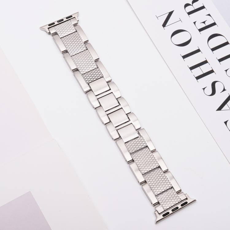 For Apple Watch 42mm / 41mm / 40mm / 38mm Wave Thread 3-bead Stainless Steel Watch Band(Silver) - free shipping - PMc TechLife - Order now!