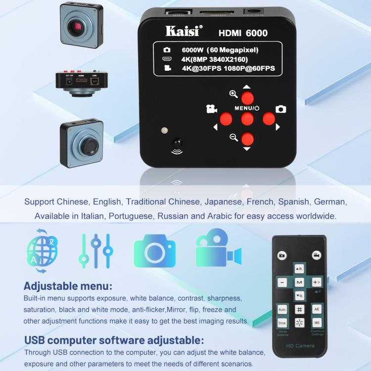 Kaisi HDMI 6000 HDMI / USB Dual Interface 60MP 4K Ultra HD Microscope Industrial Camera, Plug:US Plug - free shipping - PMC TechLife - Order now!