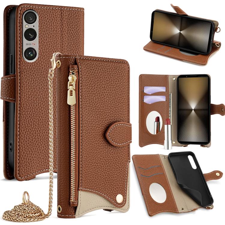 For Sony Xperia 1 VI Crossbody Chain Fishtail Litchi Leather Phone Case(Brown) - Sony Cases by PMC TechLife | Online Shopping South Africa | PMC TechLife | Buy Now Pay Later Mobicred