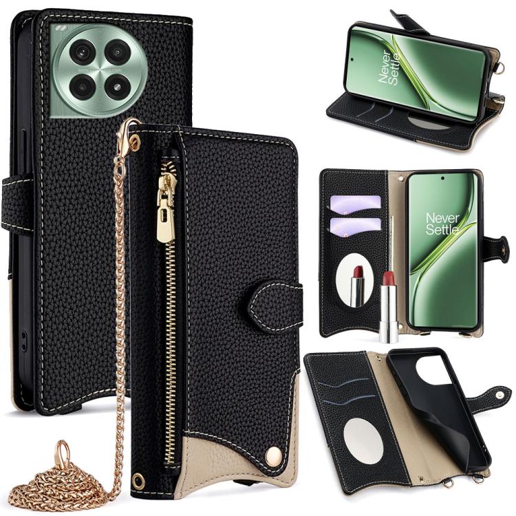 For OnePlus Ace 3 Pro Crossbody Chain Fishtail Litchi Leather Phone Case(Black) - OnePlus Cases by PMC TechLife | Online Shopping South Africa | PMC TechLife | Buy Now Pay Later Mobicred