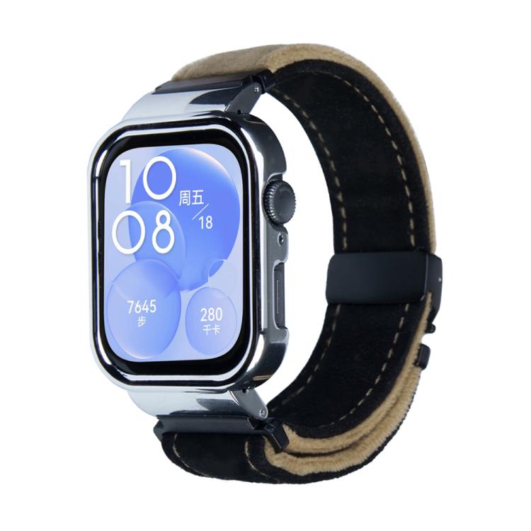 For Huawei Watch Fit3 Brushed Metal Silver Frame Watch Band(Black Dark Brown) - free shipping - PMC TechLife - Order now!