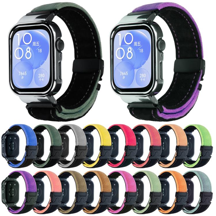 For Huawei Watch Fit3 Brushed Metal Silver Frame Watch Band(Black Grass Green) - free shipping - PMC TechLife - Order now!