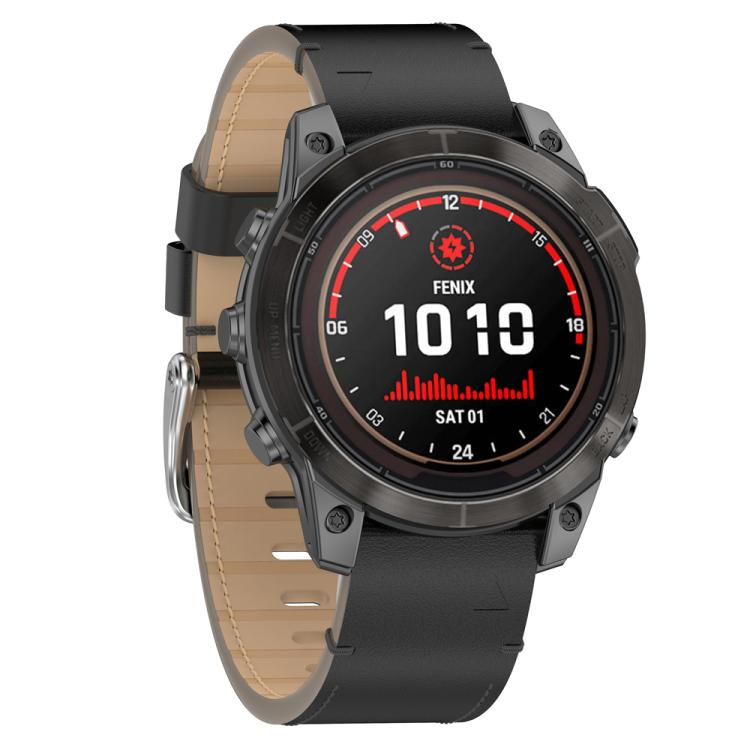 For Garmin Watch 22mm Stitched Genuine Leather Quick Release Watch Band(Black Silver) - free shipping - PMC TechLife - Order now!