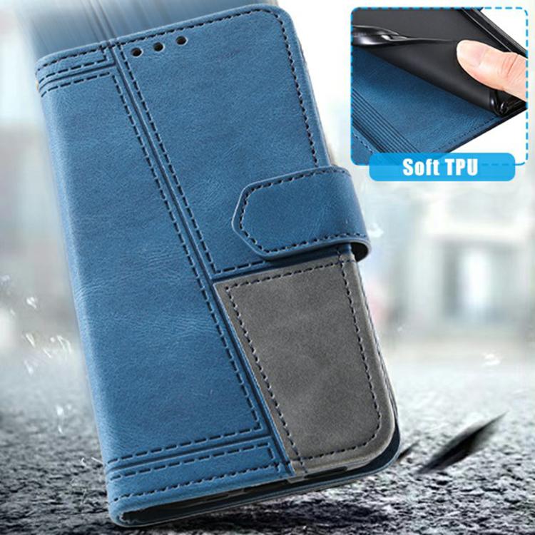 For iPhone 16e TTUDRCH Embossed Line Splicing Leather Phone Case(Blue) - iPhone 16e Cases by PMC TechLife | Online Shopping South Africa | PMC TechLife | Buy Now Pay Later Mobicred
