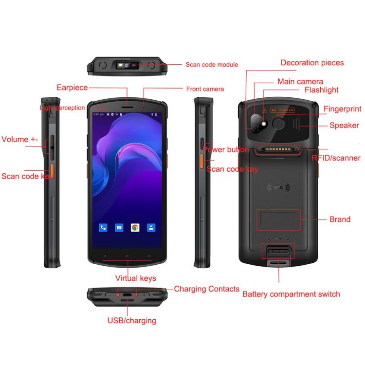 UNIWA V7S PDA Barcode Scanner Rugged Phone, 4GB+64GB, 5.7 inch Android 12 Mediatek MT6762 Octa Core, NFC, Network: 4G, Plug:US Plug(Black) - free shipping - PMc TechLife - Order now!