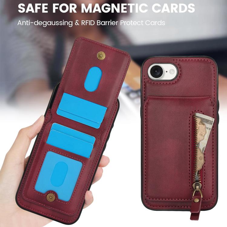 For iPhone 16e Zipper Wallet Split MagSafe Leather Back Phone Case(Red) - iPhone 16e Cases by PMC TechLife | Online Shopping South Africa | PMC TechLife | Buy Now Pay Later Mobicred