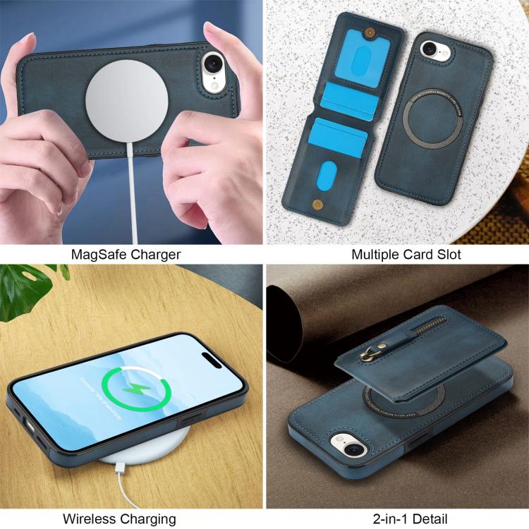 For iPhone 16e Zipper Wallet Split MagSafe Leather Back Phone Case(Blue) - iPhone 16e Cases by PMC TechLife | Online Shopping South Africa | PMC TechLife | Buy Now Pay Later Mobicred