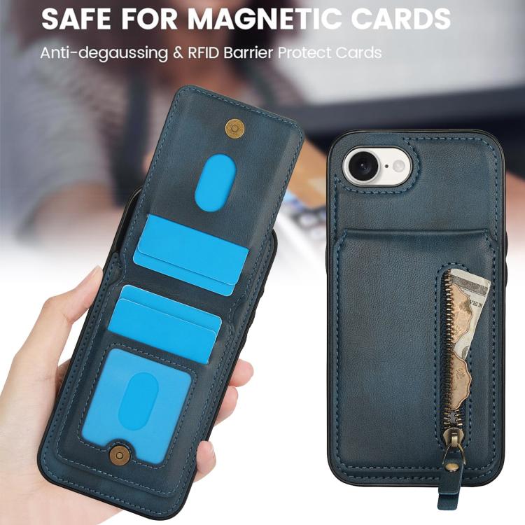 For iPhone 16e Zipper Wallet Split MagSafe Leather Back Phone Case(Blue) - iPhone 16e Cases by PMC TechLife | Online Shopping South Africa | PMC TechLife | Buy Now Pay Later Mobicred