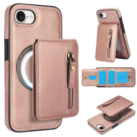 For iPhone 16e Zipper Wallet Split MagSafe Leather Back Phone Case(Rose Gold) - iPhone 16e Cases by PMC Jewellery | Online Shopping South Africa | PMC Jewellery | Buy Now Pay Later Mobicred