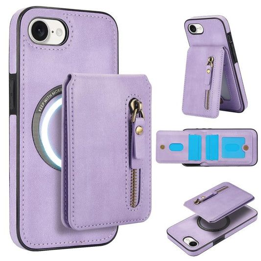 For iPhone 16e Zipper Wallet Split MagSafe Leather Back Phone Case(Purple) - iPhone 16e Cases by PMC Jewellery | Online Shopping South Africa | PMC Jewellery | Buy Now Pay Later Mobicred