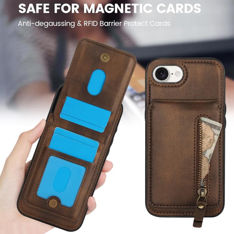 For iPhone 16e Zipper Wallet Split MagSafe Leather Back Phone Case(Brown) - iPhone 16e Cases by PMC TechLife | Online Shopping South Africa | PMC TechLife | Buy Now Pay Later Mobicred