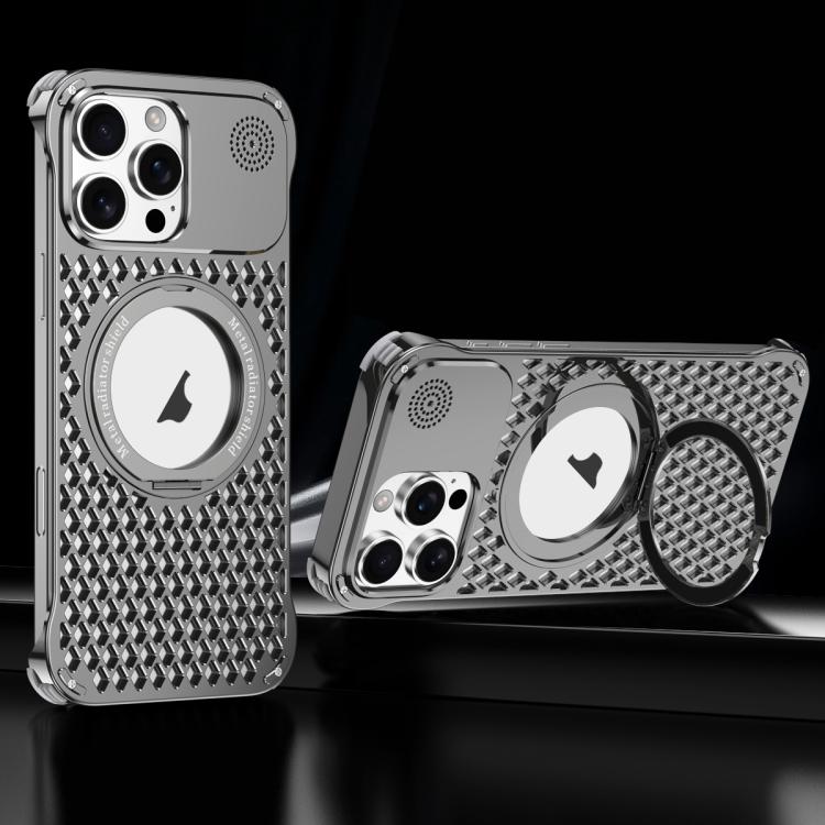 For iPhone 16 Pro R-JUST RJ-64 Aromatherapy Heat Dissipation MagSafe Phone Case with Stand(Grey) - free shipping - PMc TechLife - Order now!