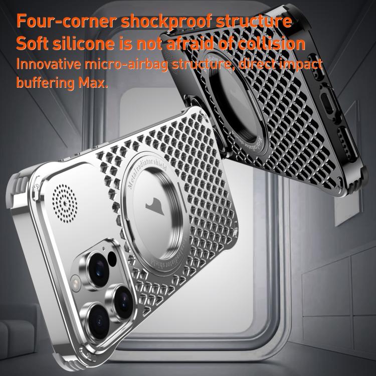 For iPhone 15 Pro R-JUST RJ-64 Aromatherapy Heat Dissipation MagSafe Phone Case with Stand(Silver) - free shipping - PMc TechLife - Order now!