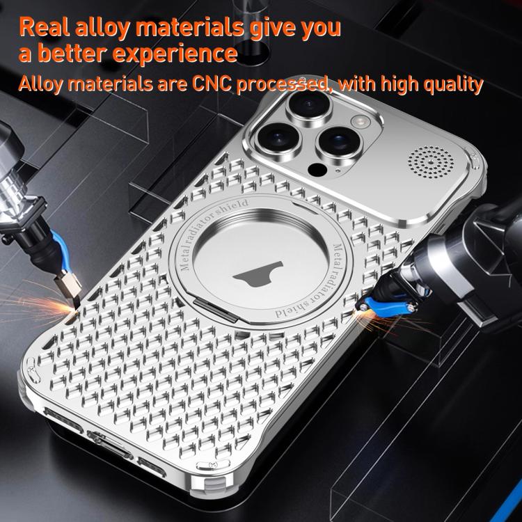 For iPhone 15 Pro Max R-JUST RJ-64 Aromatherapy Heat Dissipation MagSafe Phone Case with Stand(Grey) - free shipping - PMc TechLife - Order now!
