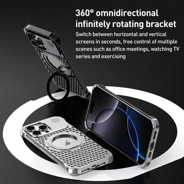 For iPhone 16 R-JUST RJ-64 Aromatherapy Heat Dissipation MagSafe Phone Case with Stand(Silver) - free shipping - PMc TechLife - Order now!