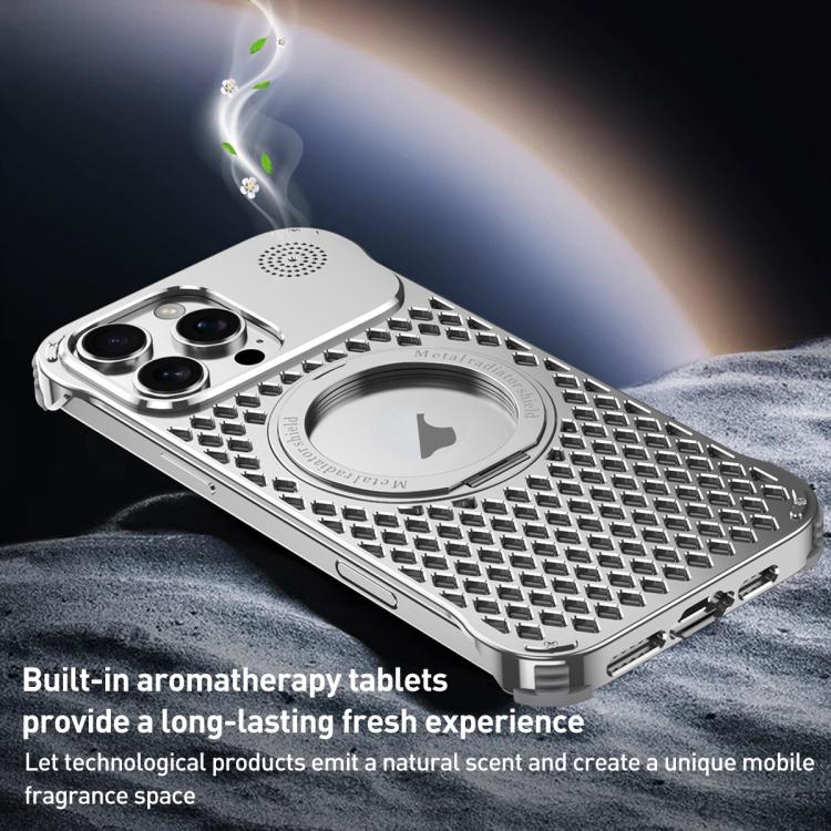 For iPhone 14 R-JUST RJ-64 Aromatherapy Heat Dissipation MagSafe Phone Case with Stand(Black) - free shipping - PMc TechLife - Order now!