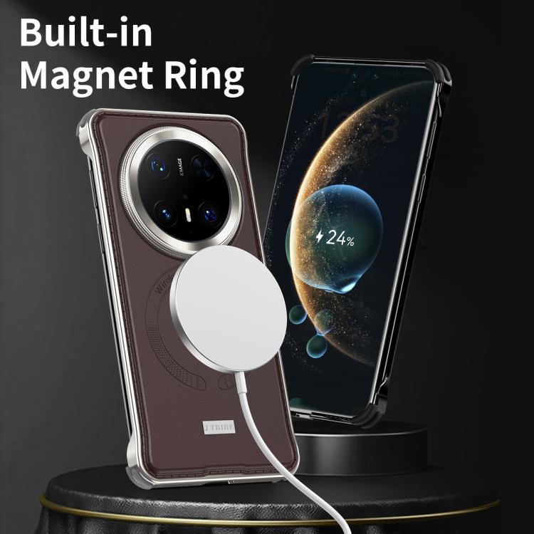 For Huawei Mate 60 Metal Frameless MagSafe Leather Phone Case(Brown) - Huawei Cases by PMC TechLife | Online Shopping South Africa | PMC TechLife | Buy Now Pay Later Mobicred