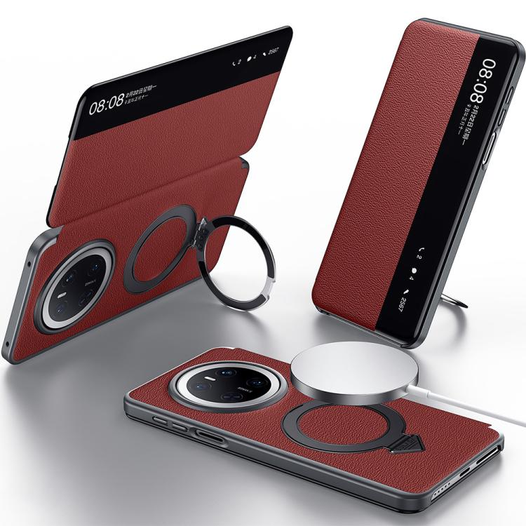 For Huawei Mate 70 SULADA Smart View Window MagSafe Magnetic Holder Leather Phone Case(Red) - free shipping - PMC TechLife - Order now!