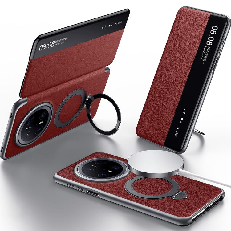 For Huawei Mate 70 Pro / Mate 70 Pro+ SULADA Smart View Window MagSafe Magnetic Holder Leather Phone Case(Red) - free shipping - PMC TechLife - Order now!