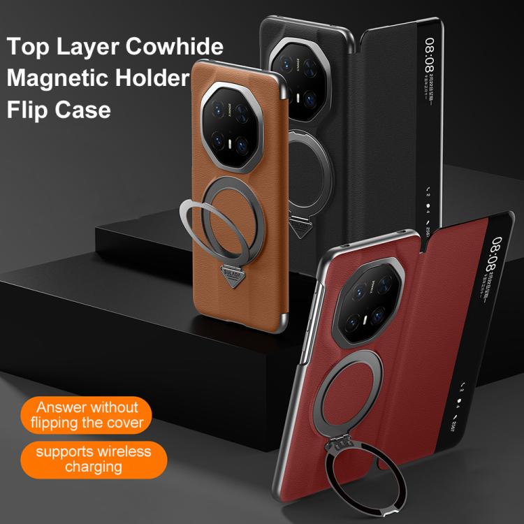 For Huawei Mate 70 RS Ultimate SULADA Smart View Window MagSafe Magnetic Holder Leather Phone Case(Black) - Huawei Cases by SULADA | Online Shopping South Africa | PMC TechLife | Buy Now Pay Later Mobicred