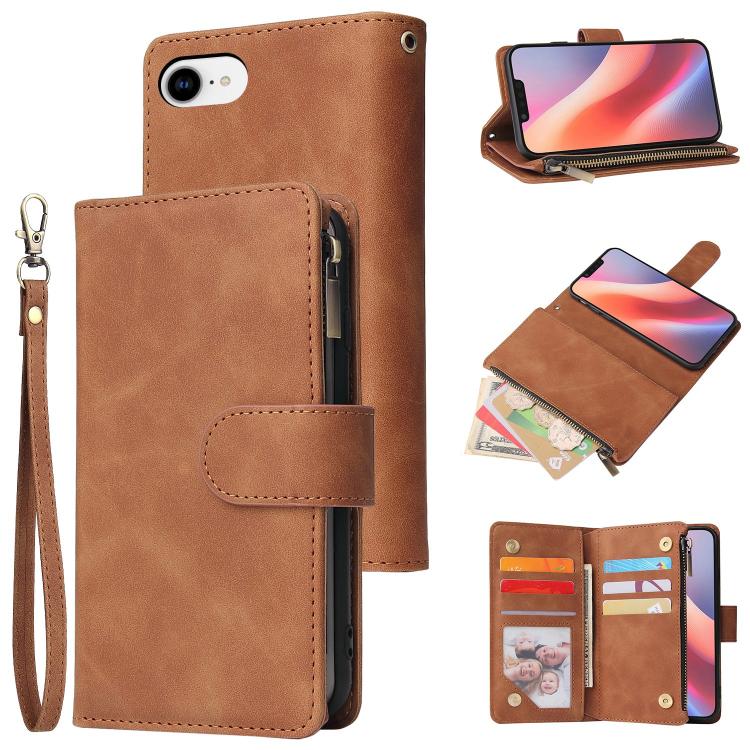 For iPhone 16e Multifunctional Multi-Card Wallet Phone Leather Case(Brown) - iPhone 16e Cases by PMC TechLife | Online Shopping South Africa | PMC TechLife | Buy Now Pay Later Mobicred