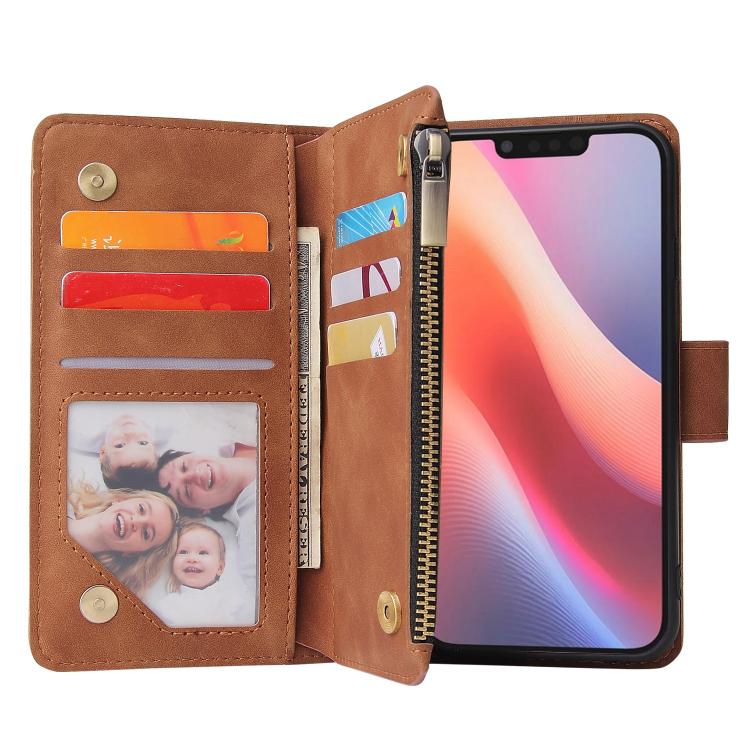 For iPhone 16e Multifunctional Multi-Card Wallet Phone Leather Case(Brown) - iPhone 16e Cases by PMC TechLife | Online Shopping South Africa | PMC TechLife | Buy Now Pay Later Mobicred