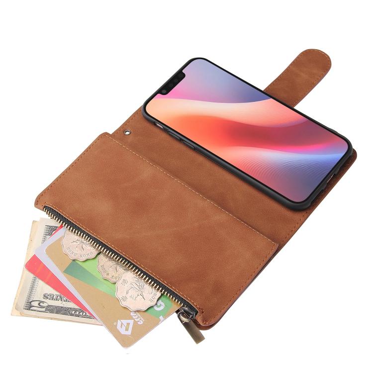 For iPhone 16e Multifunctional Multi-Card Wallet Phone Leather Case(Brown) - iPhone 16e Cases by PMC TechLife | Online Shopping South Africa | PMC TechLife | Buy Now Pay Later Mobicred