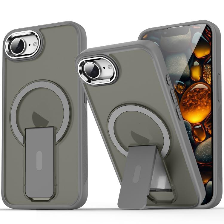For iPhone 16e Acrylic Hybrid TPU MagSafe Holder Phone Case(Titanium Grey) - iPhone 16e Cases by PMC TechLife | Online Shopping South Africa | PMC TechLife | Buy Now Pay Later Mobicred
