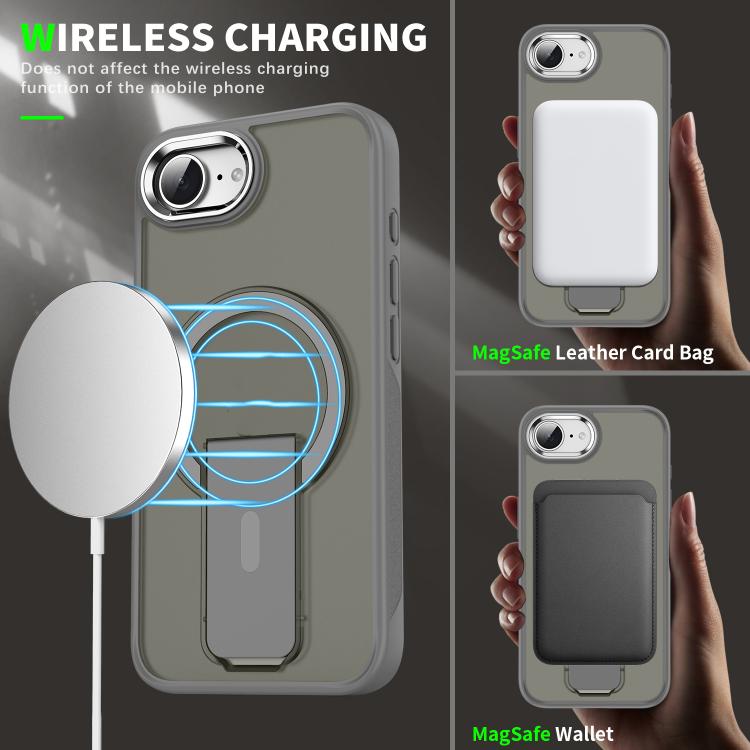 For iPhone 16e Acrylic Hybrid TPU MagSafe Holder Phone Case(Titanium Grey) - iPhone 16e Cases by PMC TechLife | Online Shopping South Africa | PMC TechLife | Buy Now Pay Later Mobicred