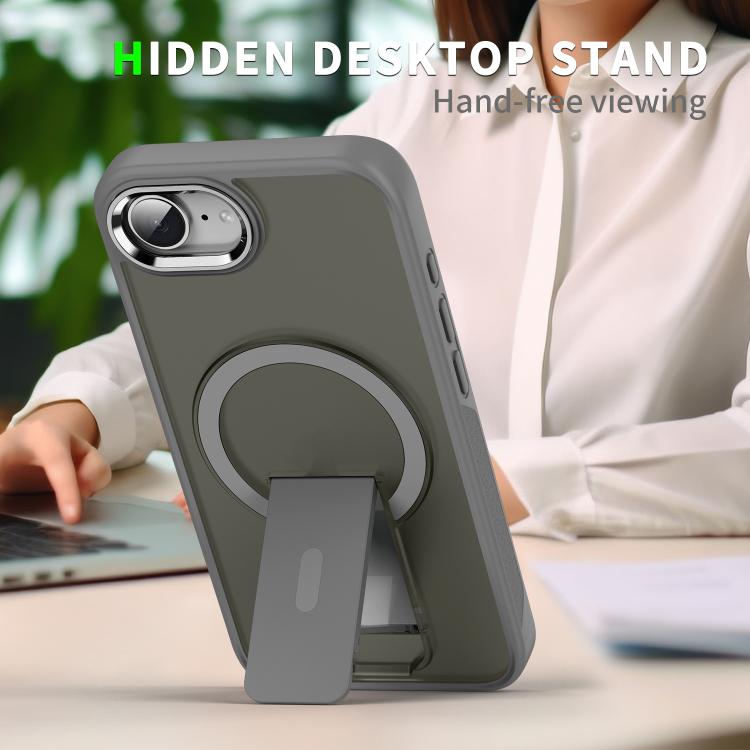 For iPhone 16e Acrylic Hybrid TPU MagSafe Holder Phone Case(Titanium Grey) - iPhone 16e Cases by PMC TechLife | Online Shopping South Africa | PMC TechLife | Buy Now Pay Later Mobicred