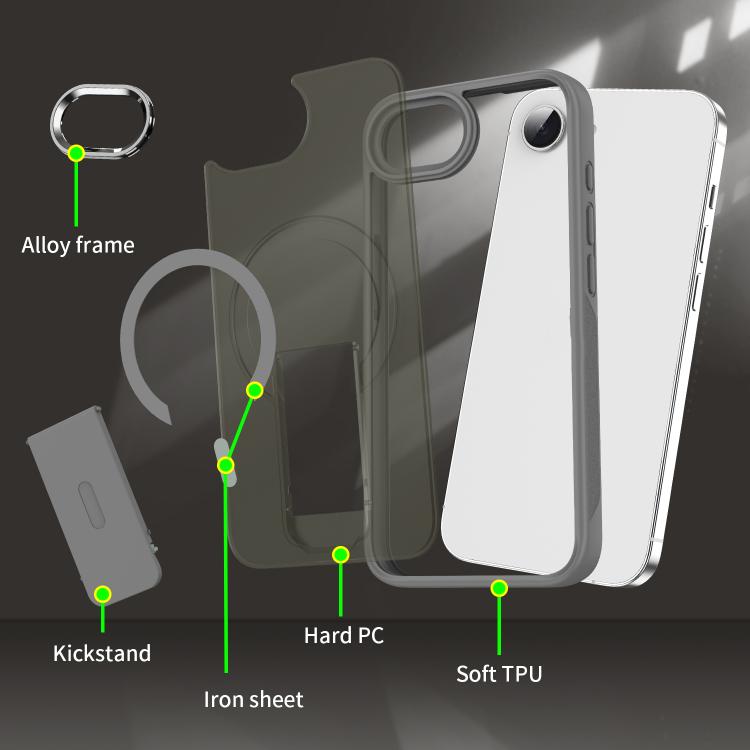 For iPhone 16e Acrylic Hybrid TPU MagSafe Holder Phone Case(Titanium Grey) - iPhone 16e Cases by PMC TechLife | Online Shopping South Africa | PMC TechLife | Buy Now Pay Later Mobicred