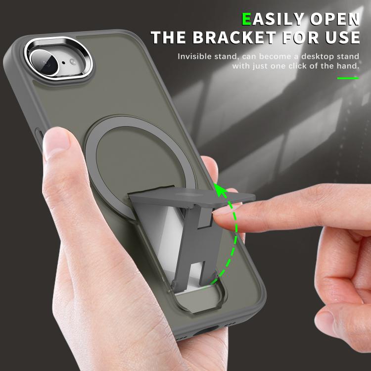 For iPhone 16e Acrylic Hybrid TPU MagSafe Holder Phone Case(Titanium Grey) - iPhone 16e Cases by PMC TechLife | Online Shopping South Africa | PMC TechLife | Buy Now Pay Later Mobicred