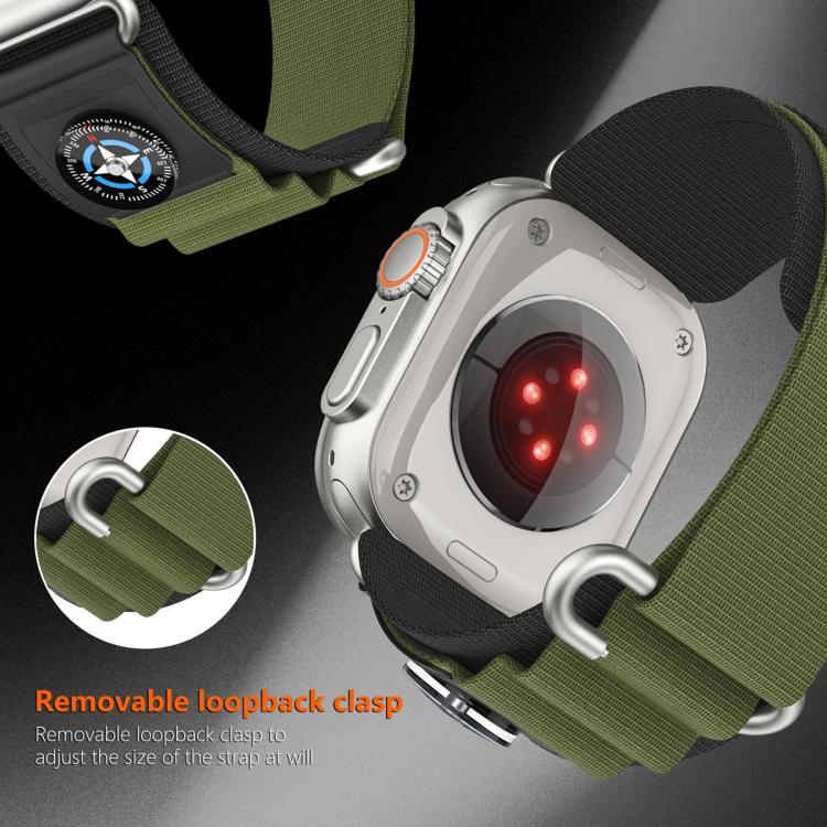 For Apple Watch 46mm / 49mm / 45mm / 44mm Compass Nylon Loop Watch Band(Black Army Green) - free shipping - PMc TechLife - Order now!
