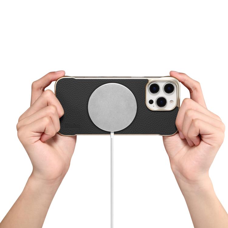 For iPhone 15 Plus / 14 Plus Denior A20 Genuine Leather Litchi Texture MagSafe Frameless Phone Case(Black) - free shipping - PMc TechLife - Order now!