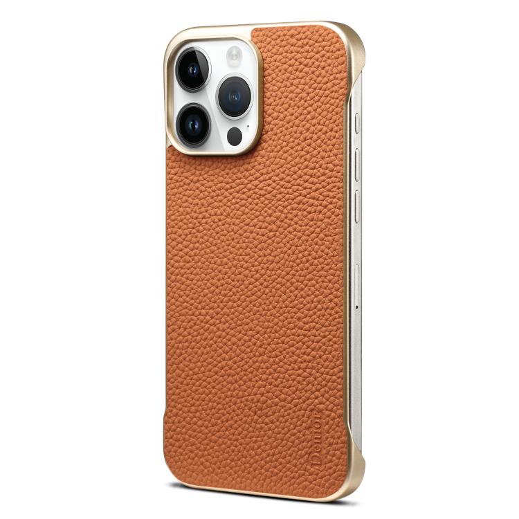 For iPhone 15 Pro Denior A20 Genuine Leather Litchi Texture MagSafe Frameless Phone Case(Brown) - free shipping - PMc TechLife - Order now!