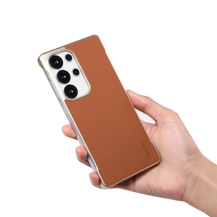 For Samsung Galaxy S25+ 5G Denior A20 Genuine Leather Litchi Texture MagSafe Frameless Phone Case(Brown) - free shipping - PMc TechLife - Order now!