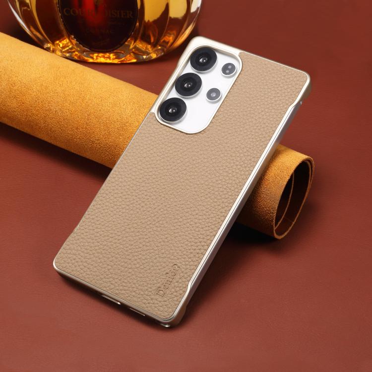 For Samsung Galaxy S25+ 5G Denior A20 Genuine Leather Litchi Texture MagSafe Frameless Phone Case(Khaki) - free shipping - PMc TechLife - Order now!