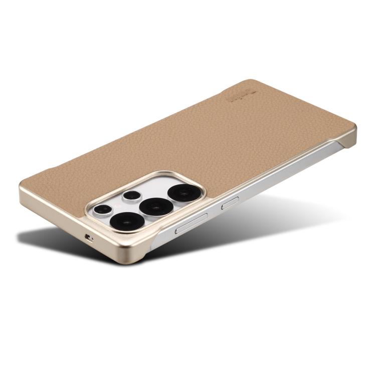 For Samsung Galaxy S25+ 5G Denior A20 Genuine Leather Litchi Texture MagSafe Frameless Phone Case(Khaki) - free shipping - PMc TechLife - Order now!