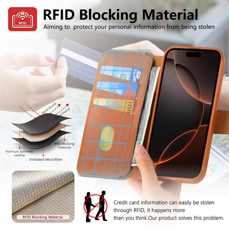 For iPhone 16e CaseNeo Finger Grip Strap MagSafe Leather Phone Case(Brown) - free shipping - PMc TechLife - Order now!