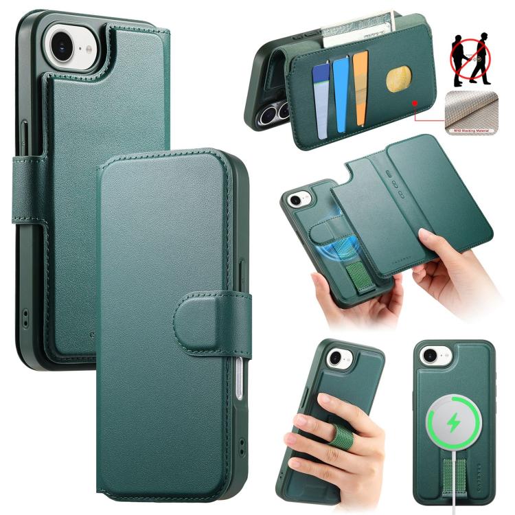 For iPhone 16e CaseNeo Finger Grip Strap MagSafe Leather Phone Case(Green) - free shipping - PMc TechLife - Order now!