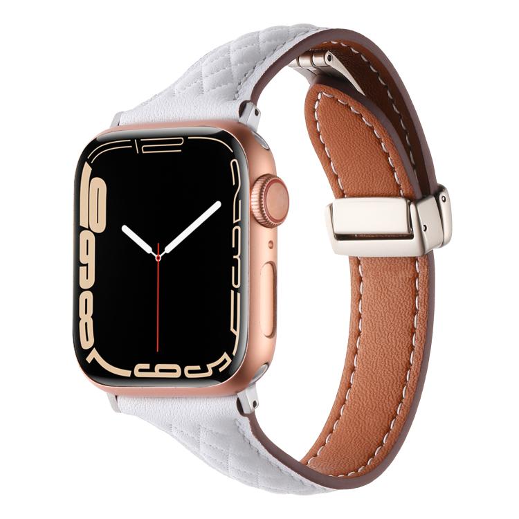 For Apple Watch 46mm / 49mm / 45mm / 44mm Kalebol Diamond Pattern Magnetic Buckle Leather Strap(White) - Watch Bands by Kalebol | Online Shopping South Africa | PMC TechLife | Buy Now Pay Later Mobicred