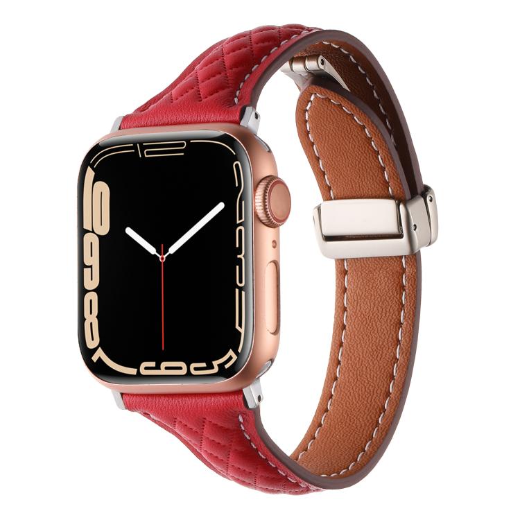 For Apple Watch 46mm / 49mm / 45mm / 44mm Kalebol Diamond Pattern Magnetic Buckle Leather Strap(Red) - Watch Bands by Kalebol | Online Shopping South Africa | PMC TechLife | Buy Now Pay Later Mobicred