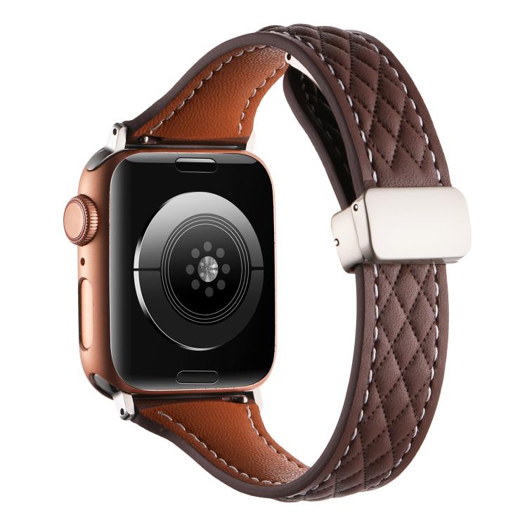For Apple Watch 46mm / 49mm / 45mm / 44mm Kalebol Diamond Pattern Magnetic Buckle Leather Strap(Coffee) - Watch Bands by Kalebol | Online Shopping South Africa | PMC TechLife | Buy Now Pay Later Mobicred